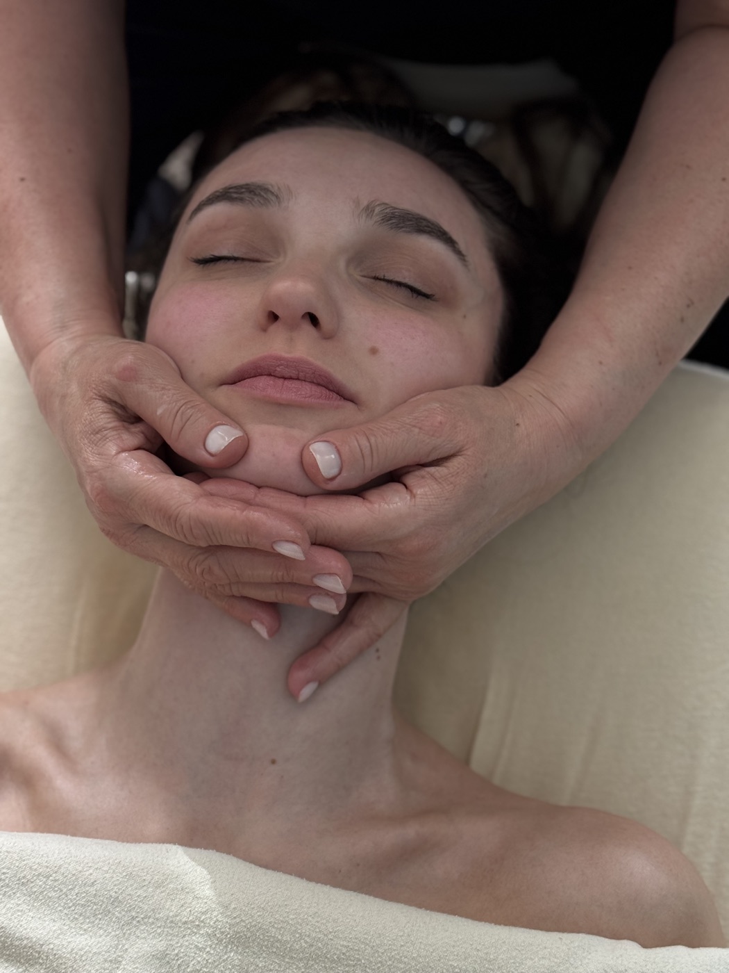 Facial lymphatic drainage close-up